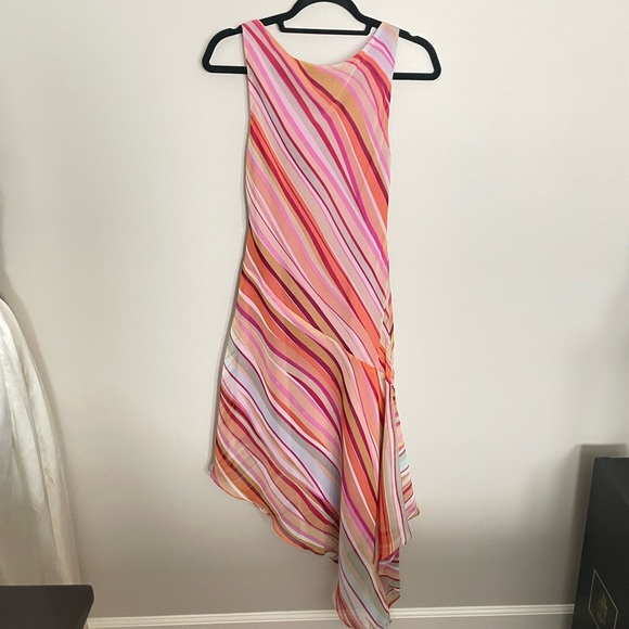 Y2K BCBG Maxazria Stripe Asymmetrical Cowl Neck Dress EUC - Picture 3 of 11